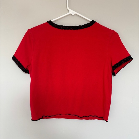 Empyre Women's Large Top Cropped Yin Yang Black Lace Trim 90s Punk Red Coachella - Picture 6 of 8